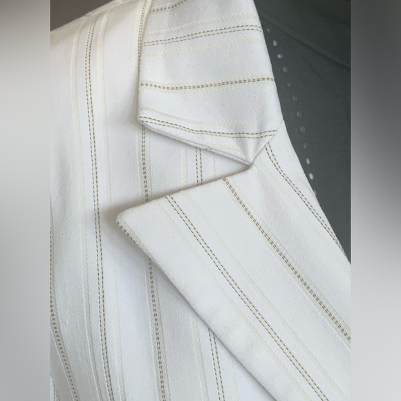 White Jacket Taupe Pinstripe Lightweight Blazer Lined Casual Business Size 11 12 - Picture 5 of 14